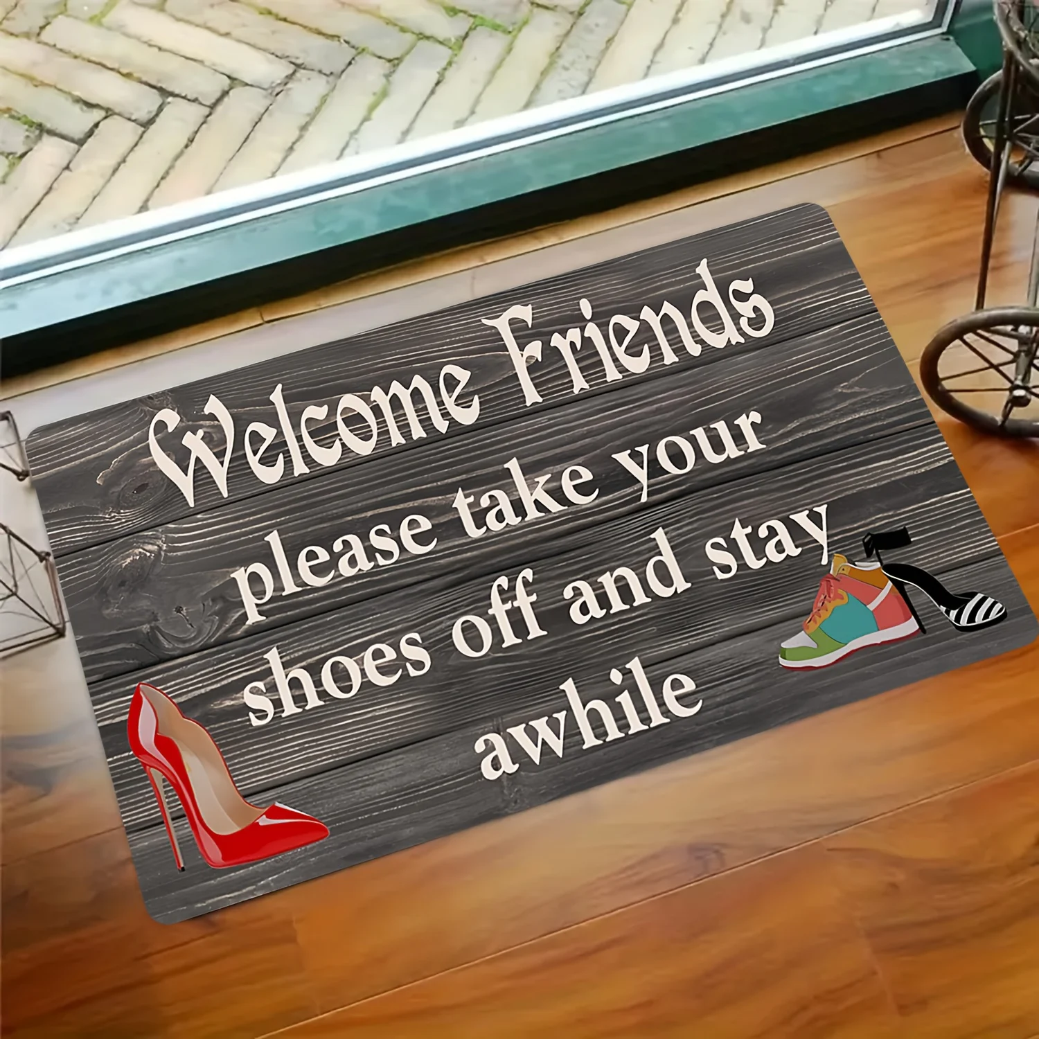 Welcome Friends, Please Take Your Shoes Off Non-Slip Floor MatIndoor and Outdoor Absorbent Foot Mat Suitable for Home Decoration