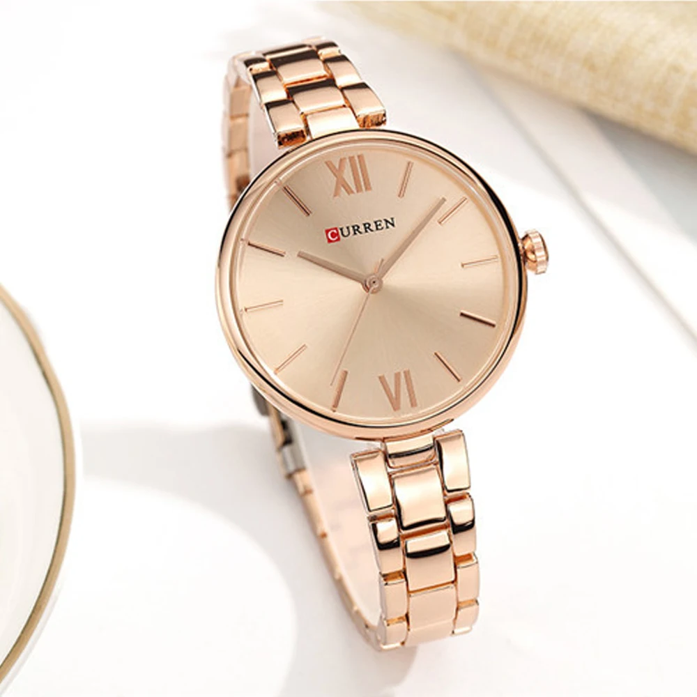 CURREN 5pcs/set Women Watches Rose Gold Bracelet Set No Pattern Watch Ladies Bracelet Wrist Watches Luxury Quartz Clock