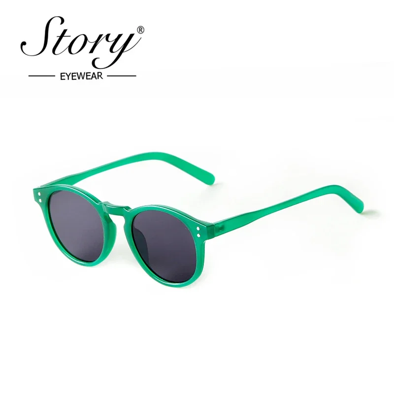 STORY Vintage Fashion Rivet Green Round Sunglasses Women Men 2022 New Brand Design Retro Classic Small Cateye Sun Glasses S3588N