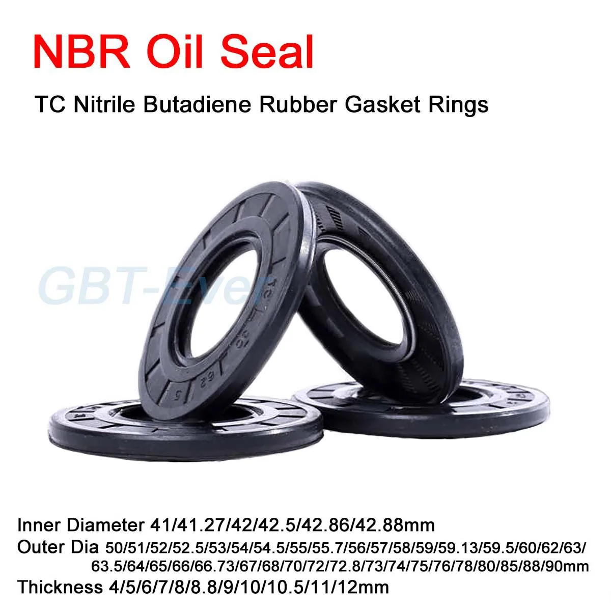 

NBR Framework Oil Seal ID 41-42.88mm TC Nitrile Butadiene Rubber Gasket Rings Cover Double Lip with Spring OD 50-90mm THK 4-12mm