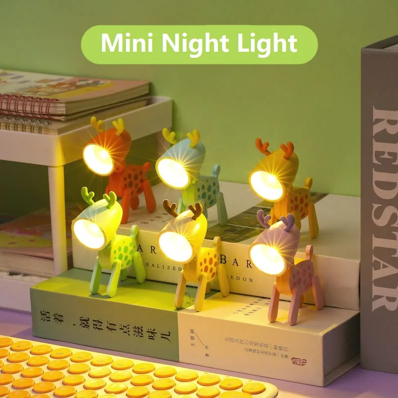 Mini luz LED de noche para mascotas, lámpara de mesa plegable de dibujos animados, perro y ciervo, regalo Kawaii, decoración para habitación de