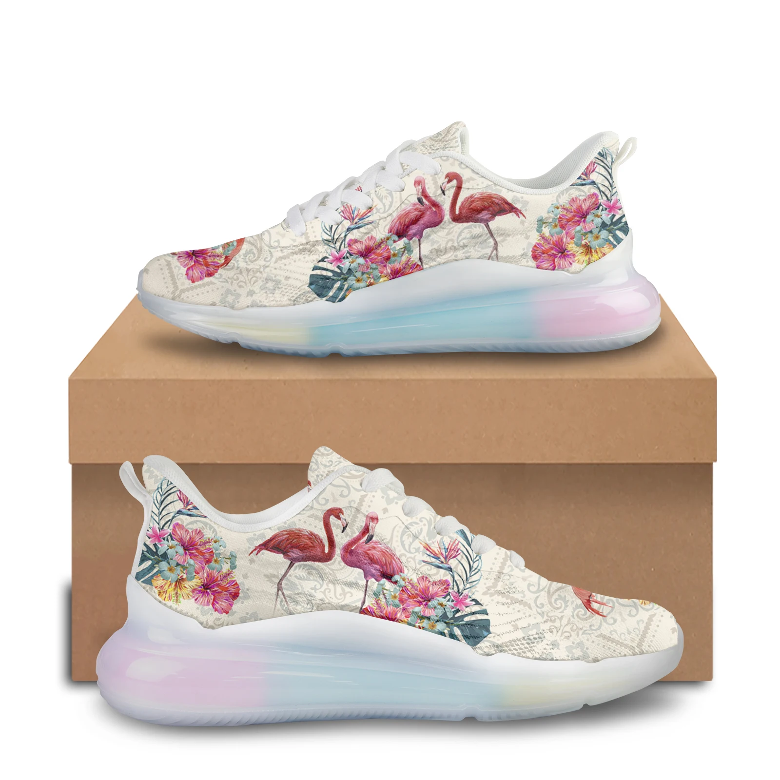 Lotus Flower Red Crowned Crane Print Running Shoes Women High Quality White Women's Sneakers Cushioning Non-Slip Thick Shoes