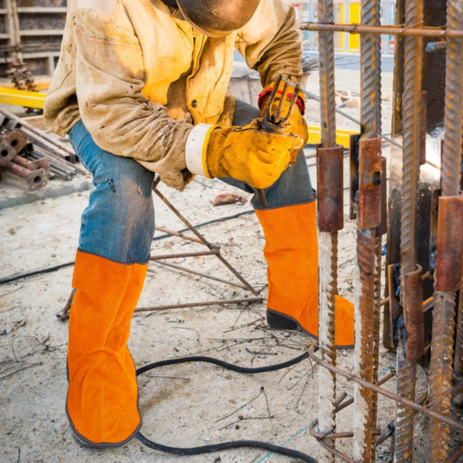 

2Pcs Welding Boot Covers Spats Insulated Wear-Resistant Shoe Protectors for Welder Work Safety Boot Covers