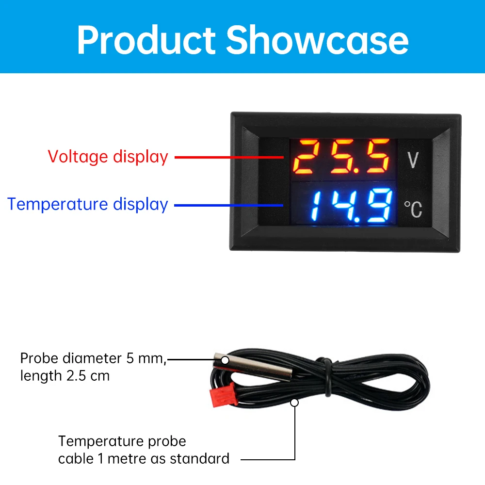DC 4-28V LED Digital Voltímetro e Termômetro Detector Sensor De Temperatura Com NTC Sonda Tempo Monitoramento Detecção De Tensão