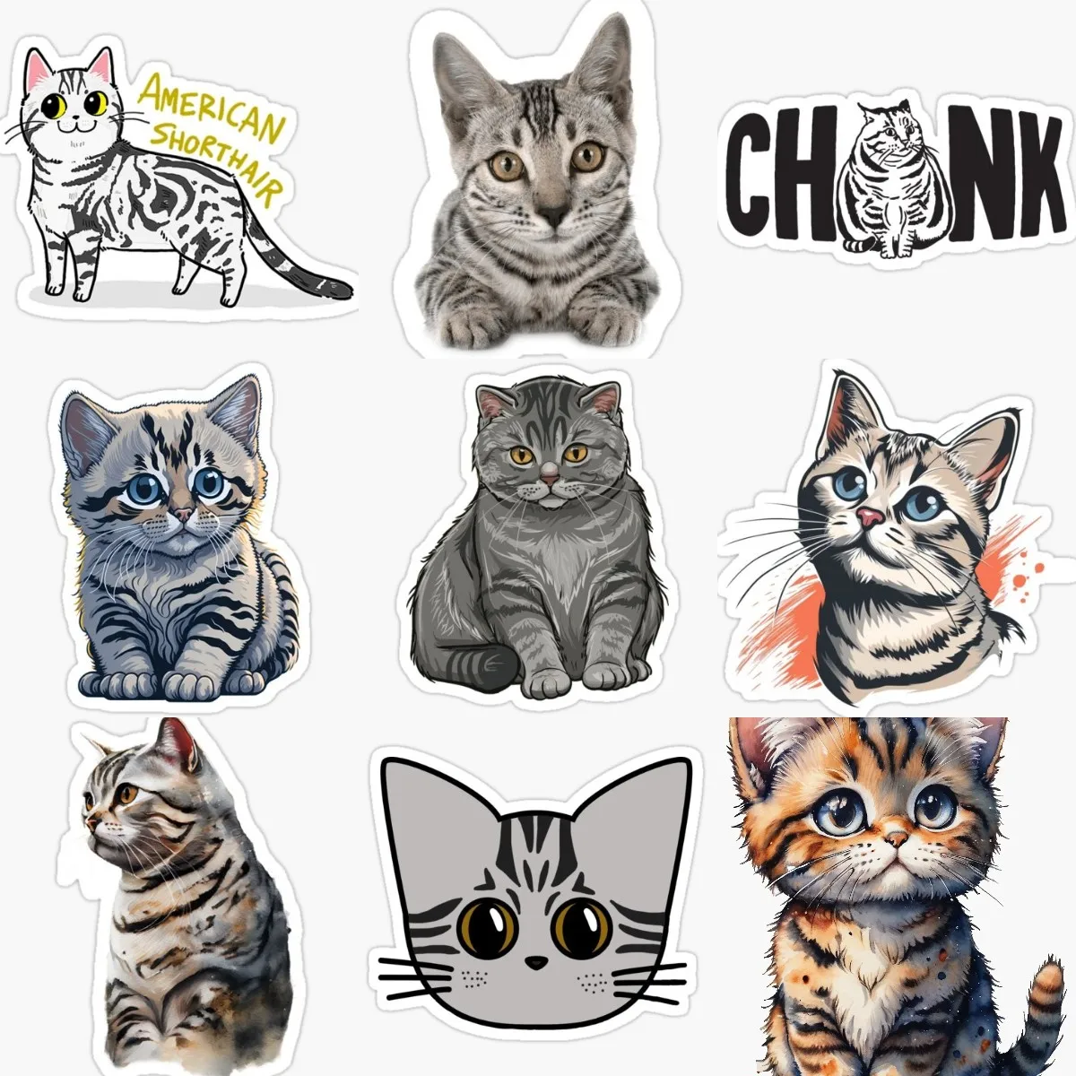 Cute Cat American Shorthair Creative PVC Stickers for Decorate Fridge Table Car Room Wall Van Motorcycle Decal Accessories