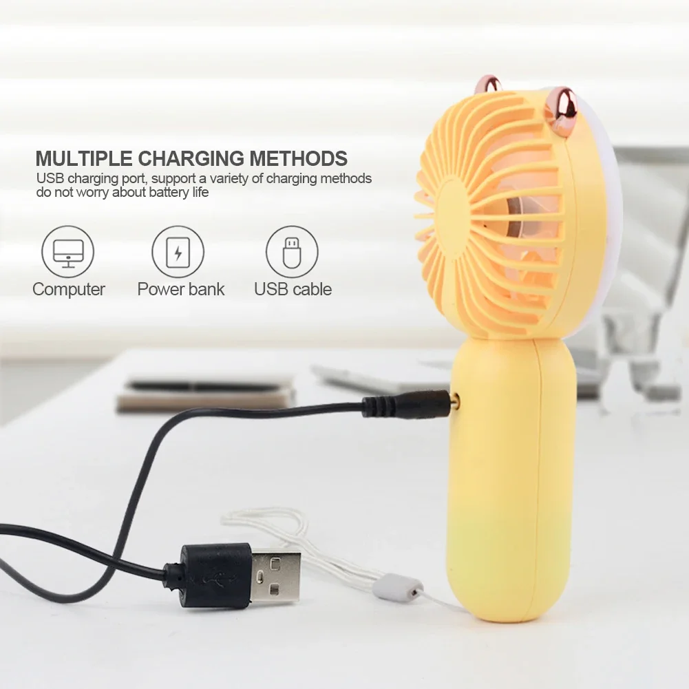 Handheld Mini Fan USB Rechargeable Cooling Fans Cute Portable Night Light Summer Small Pocket Fan Cartoon Mute Fans