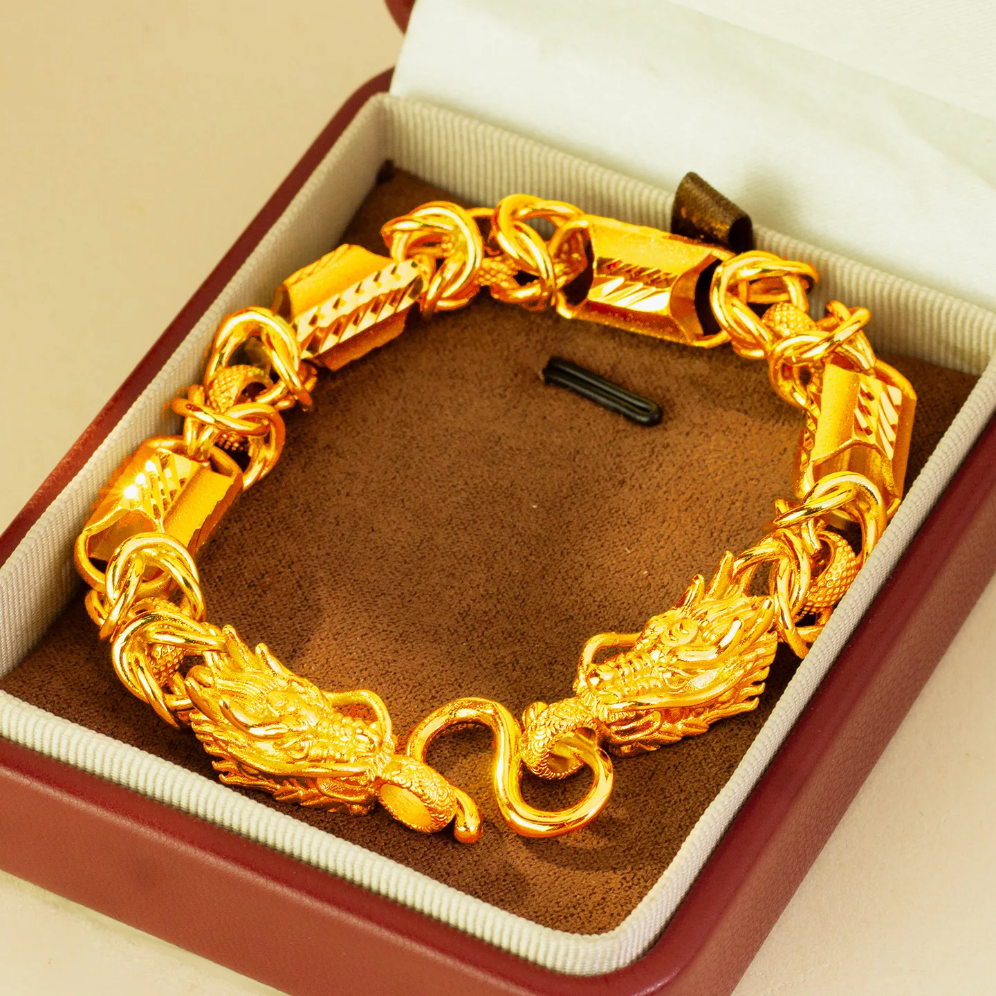 Luxury 24K 9999 Pure Gold real gold Thickness 10mm Magic Bracelet Men's Double Dragon Bracelet