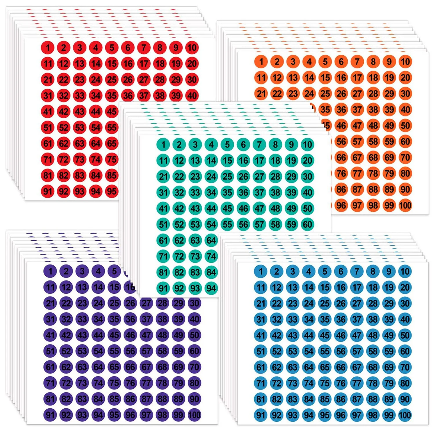 

2500pcs Number Self-Adhesive Waterproof Round Labels For Inventory Classroom Labeling Boxes Tools Hangers Clothing