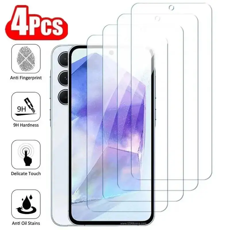 

4PCS Tempered For Samsung Galaxy A55 A35 Full Cover Screen Protector A05 A25 35A A 35 A06 A16 Clear HD Protective Glass