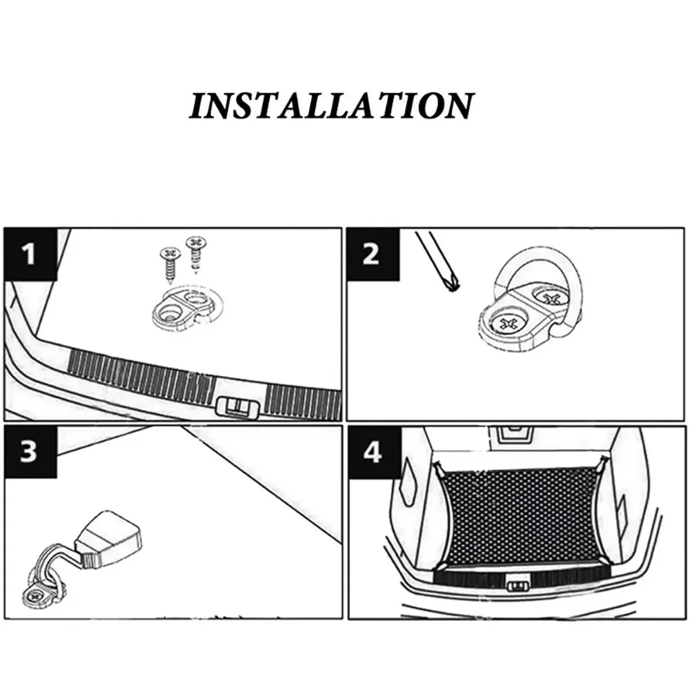 4Set Car Cargo Net Floor Hook Accessories Rear Trunk Boot Cargo Floor Net Tie Down Hook Ring Loop Hanging Flat Screen Net Fixing