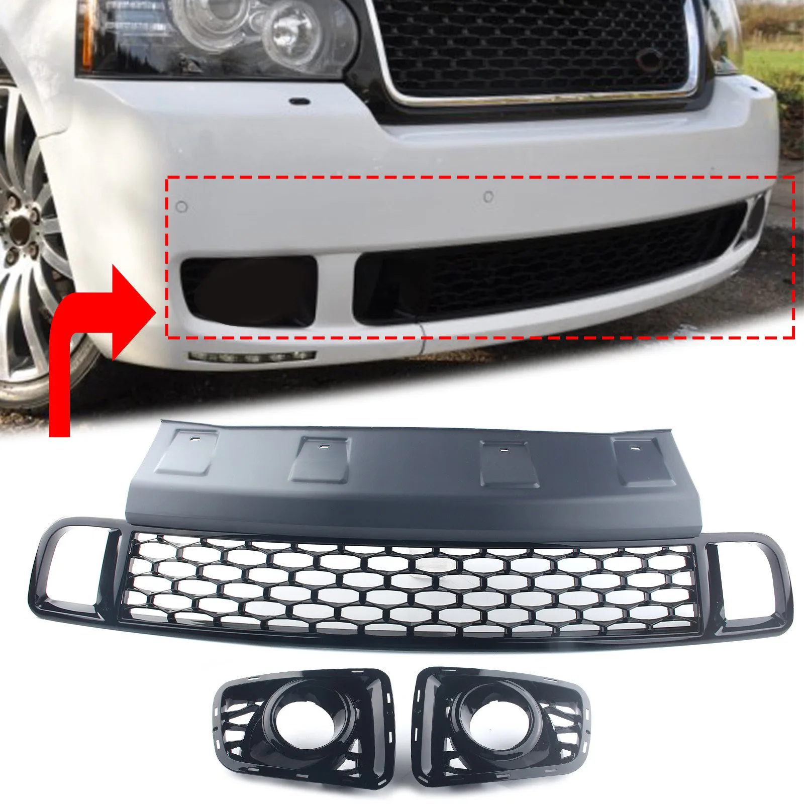 For Land Rover Range Rover L322  2010-2013 Autobiography Car Front Lower Bumper Grille Lower Grill Black ABS Plastic