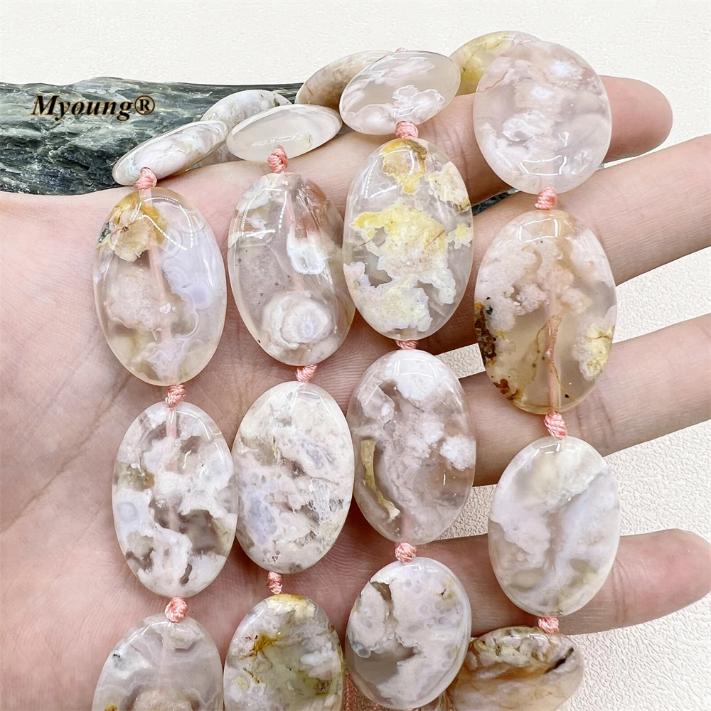 20x30MM Large Oval Shape Natural Pink Sakura Quartz Cherry Agates Stone Slice Pendant Beads MY2307