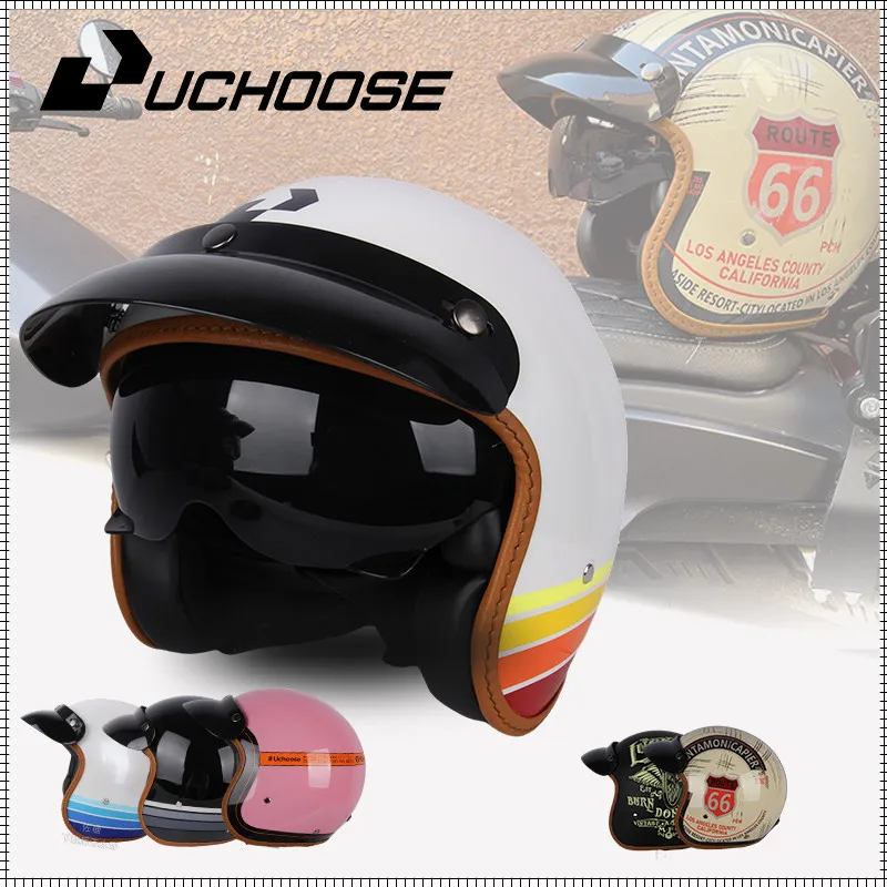 Uchoose Dot New  Motorcycle Helmet Chopper Retro Casco Vintage Open Face Old School Casque Moto Cacapete 3/4 motorcycle helmet