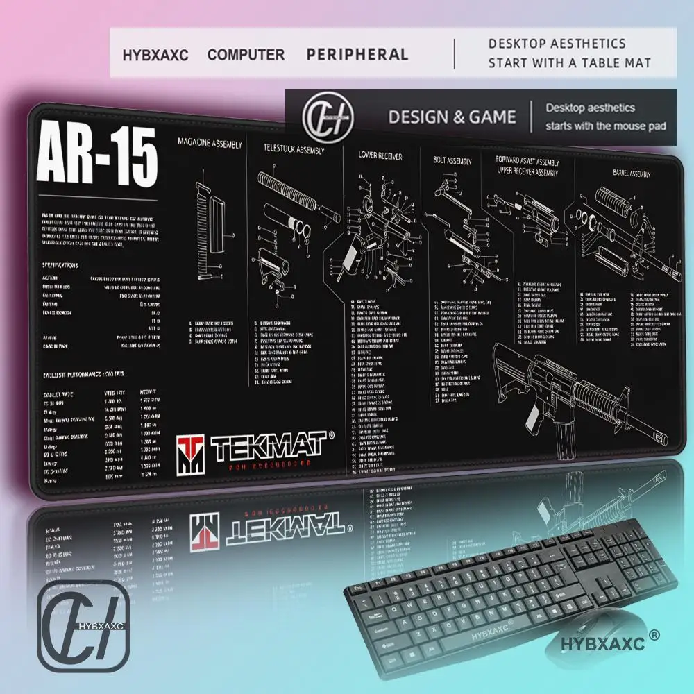 

HYBXAXC Black Tactical Gun Blueprint Mouse Pad Non-slip Desk Mat for GamingOffice Desk Mat