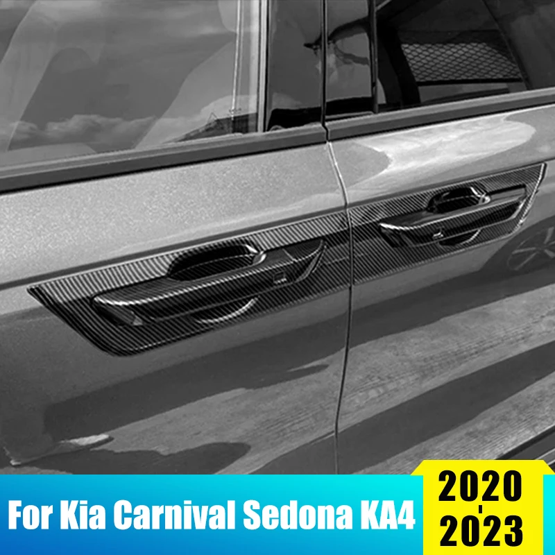 Door Handle Door Bowl Protector Cover Trim Sticker For Kia Carnival Sedona KA4 2020 2021 2022 2023 ABS Carbon Fiber Accessories