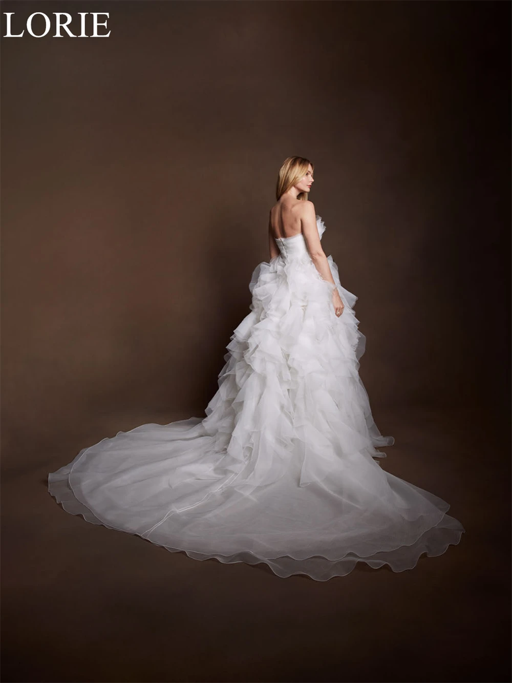 LORIE فساتين زفاف أنيقة من التول بدون حمالات وكشكشة متدرجة فستان حفلات الأميرة العروس فستان زفاف رائع حسب الطلب