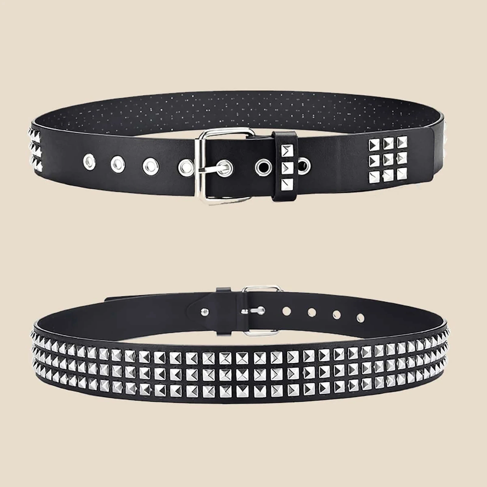 2024New Square Bead Rivet Belt Metal Pyramid Belt Men and Women Punk Hardware Jeans Belt Y2K Belt Designer Belt Women\'s Belts