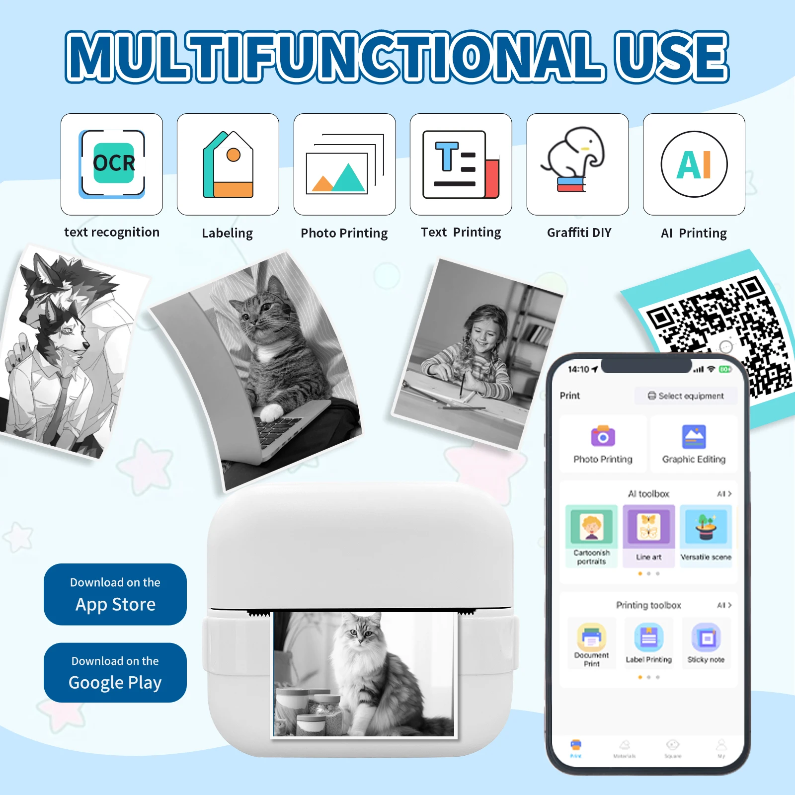 

Мини-портативный беспроводной принтер X18 с 5 рулонами бумаги Bluetooth для подключения телефона HD 200 точек на дюйм Печать на фото/документах