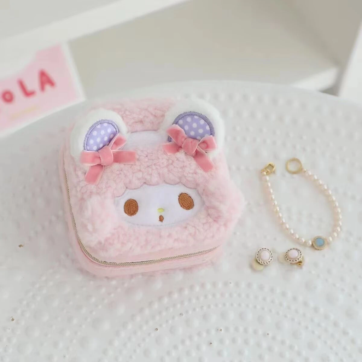 Cute My Melody Sweet Piano Cosmetic Bag Lovely Pink Drawstring Bag Kawaii Jewel Case Japanese Style Plush Bag Gifts Girl