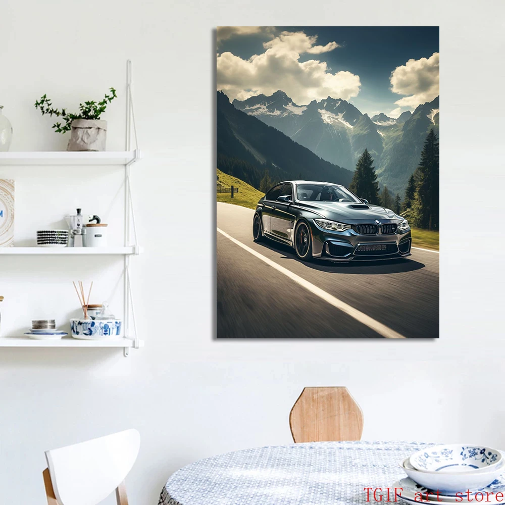 Golden Black Luxury Sport Car Nissan GTR Mountain View Night City Poster Prints Canvas Painting Wall Art for Home Decor Cuadros