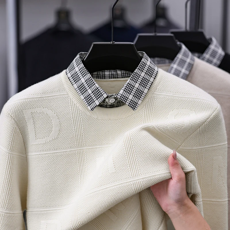 Due pezzi di colletto della camicia da uomo in maglione finto di fascia alta per camicia base lavorata a maglia da uomo con top interno casual da lavoro autunnale e invernale