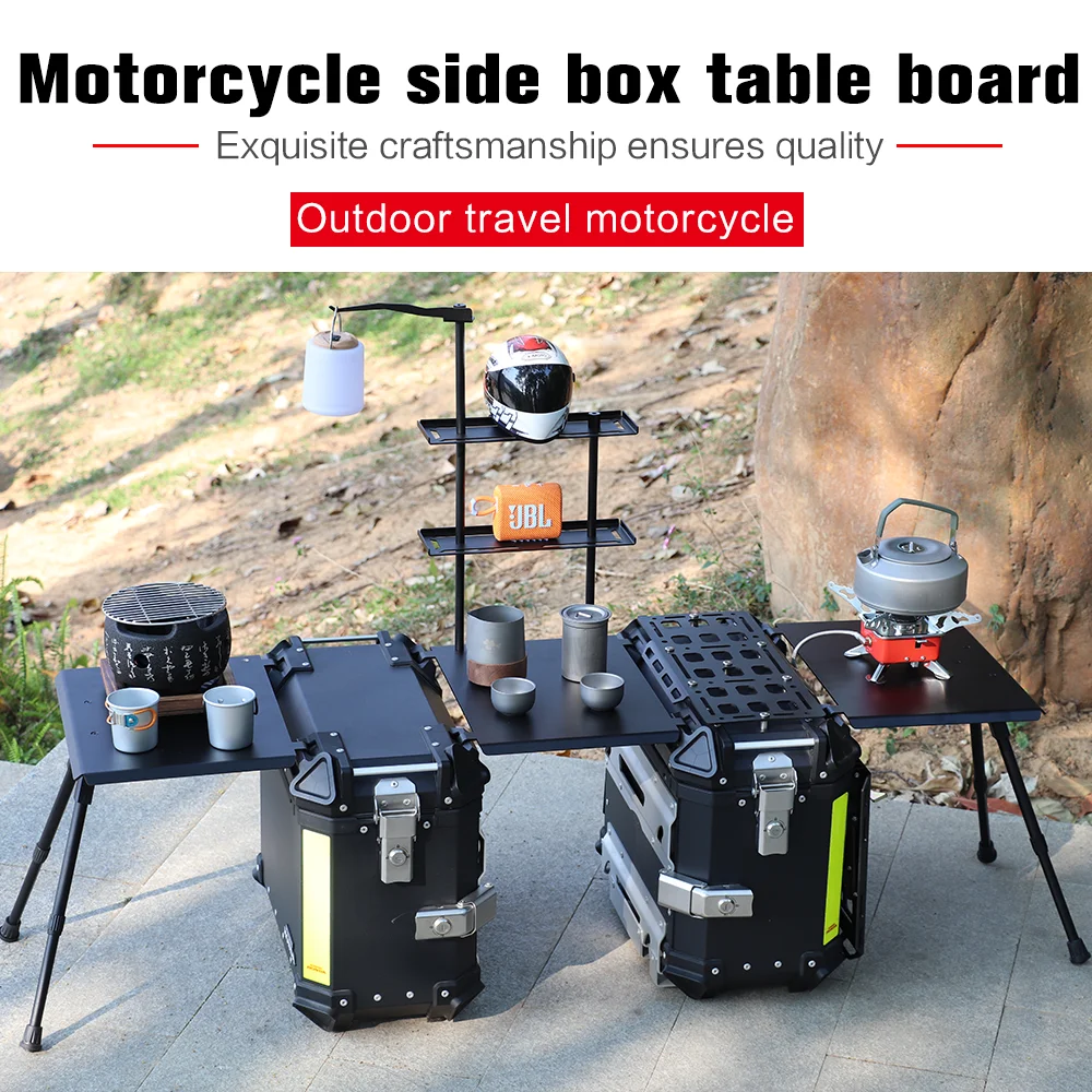 Motorcycle Side Box and Tail Box Table Board, Outdoor Storage, Quick-Release Camping Folding Portable Dining Table