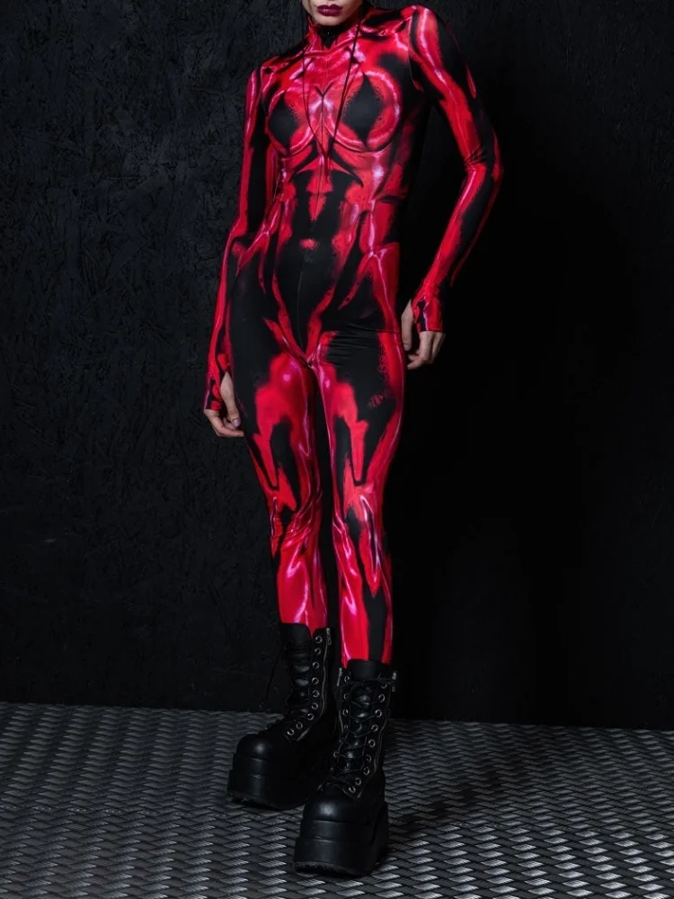 Paar-Halloween-Kostüm, roter, eng anliegender Overall, Stretch-Overall mit Flammenmuskeln für Erwachsene, Bühnen-, Karnevals- und Party-Performance-Anzug für Herren – Detail 2