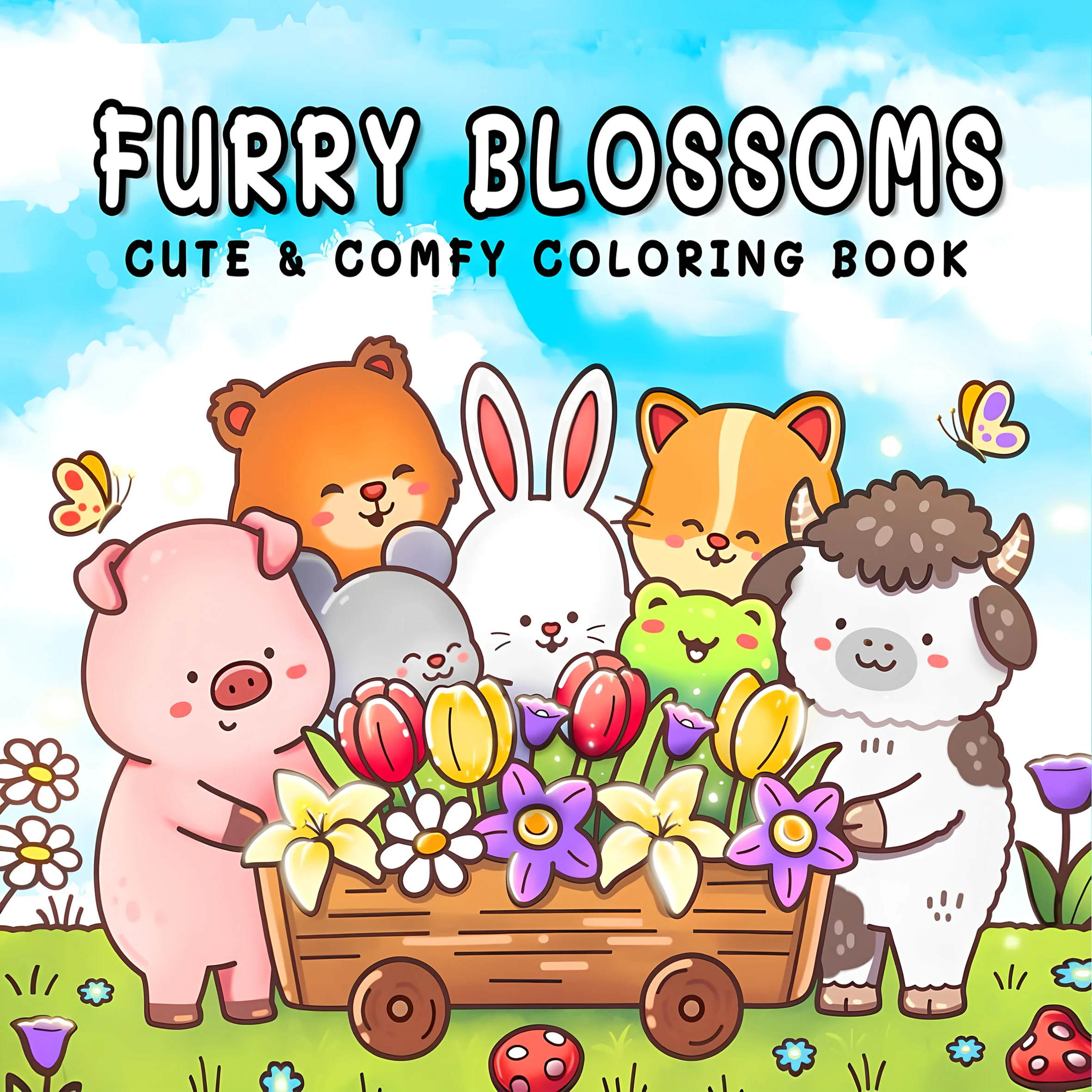 FURRY BLOSSOMS Bold-easy Patterns Coloring Book for Adults Cute Drawing Book Perfect Gift for Party and Birthday