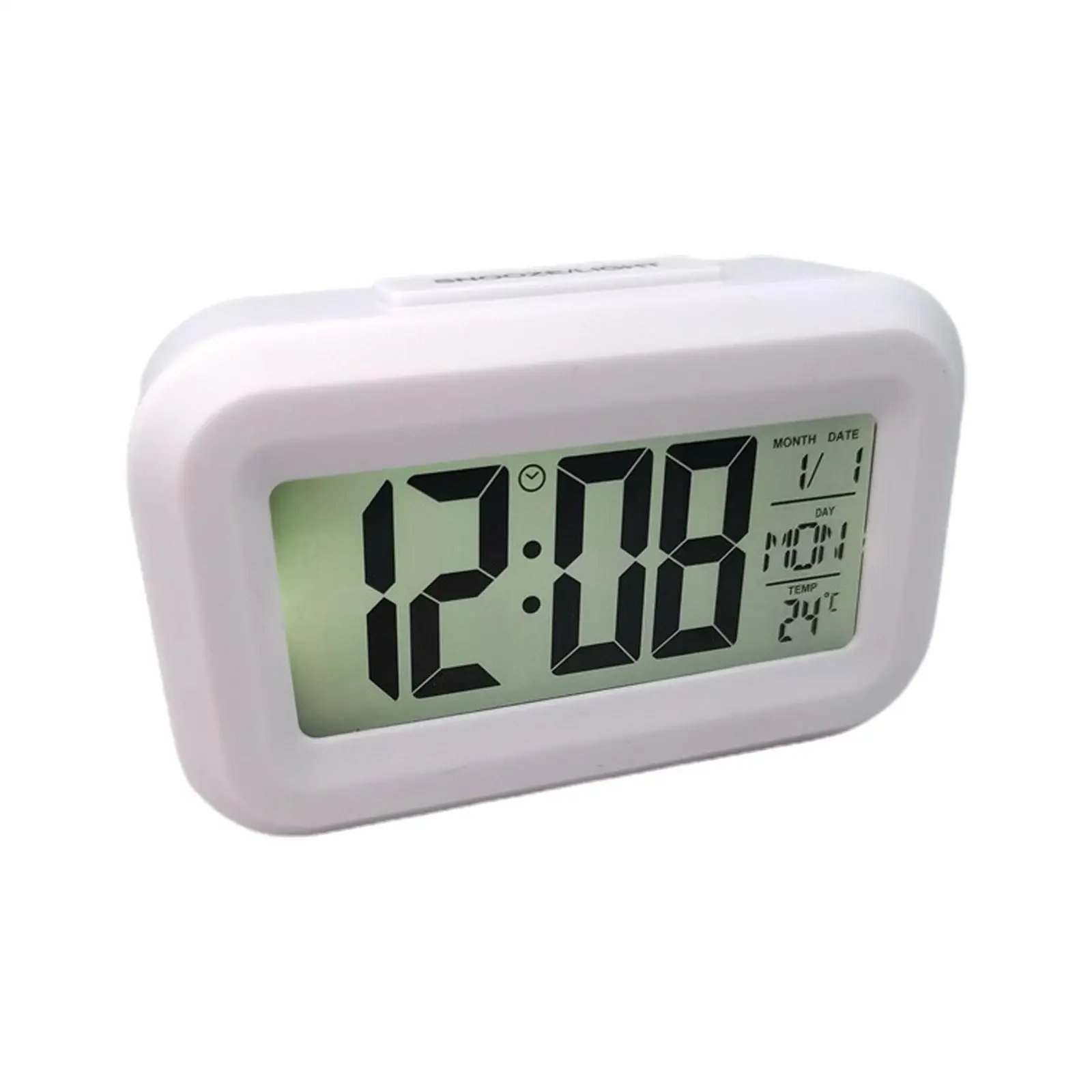 Digital Alarm Clock With Backlight,12/24h,temperature(°c/°f),alarm Clock Clock,snooze,date,weekend Mode,battery White Opera T9k8