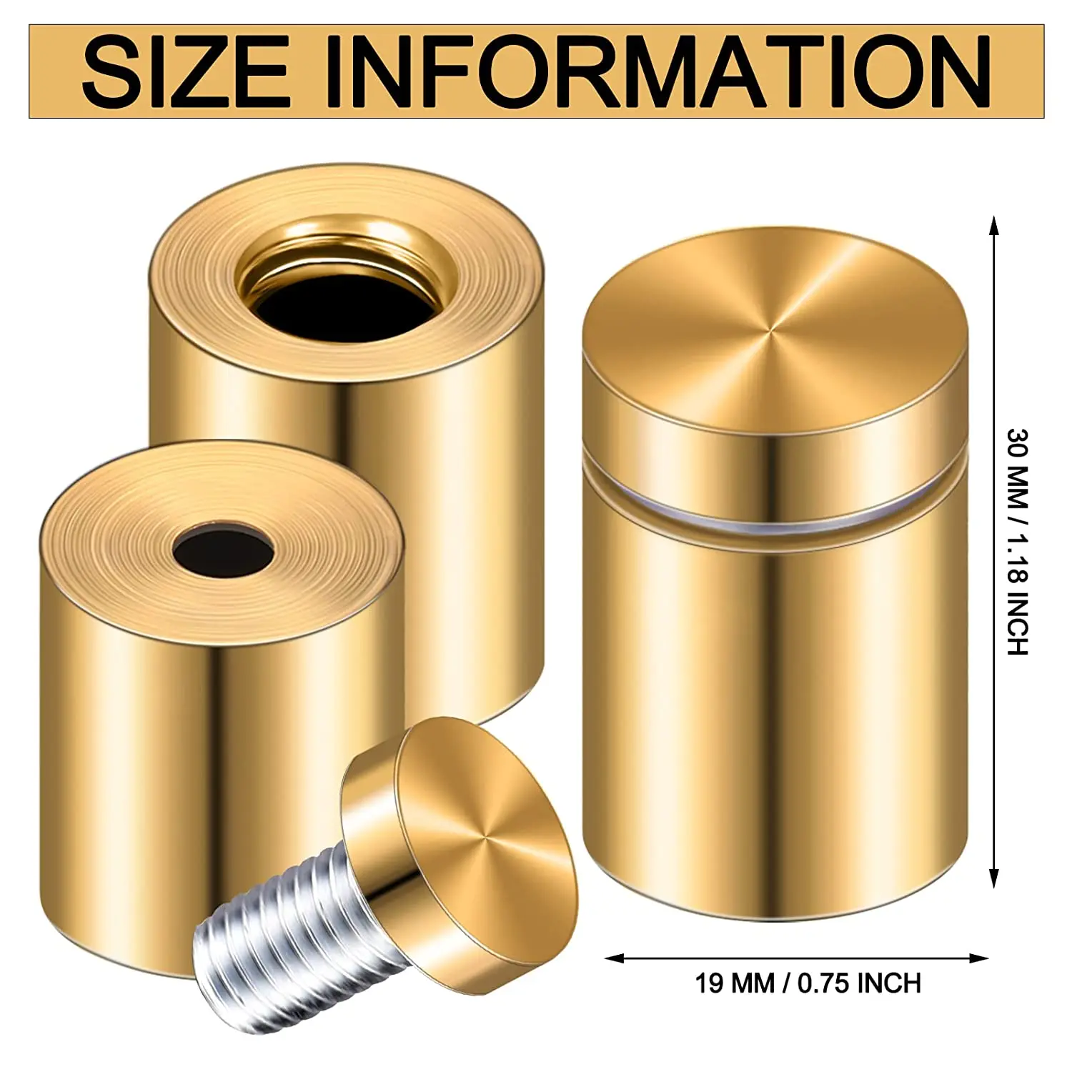 A01F-8 Pack Standoff Screws 3/4 X 6/5 Inch Gold Sign Standoffs Hanging Acrylic Picture Frame Advertising Screws Kit