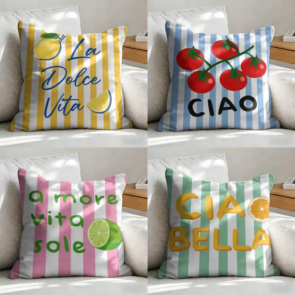Italian Summer Vacation Vibes Cushion Cover Soft Short Plush Pillow Cover Smooth Cozy Texture Aesthetic Cushion Case Home Decor