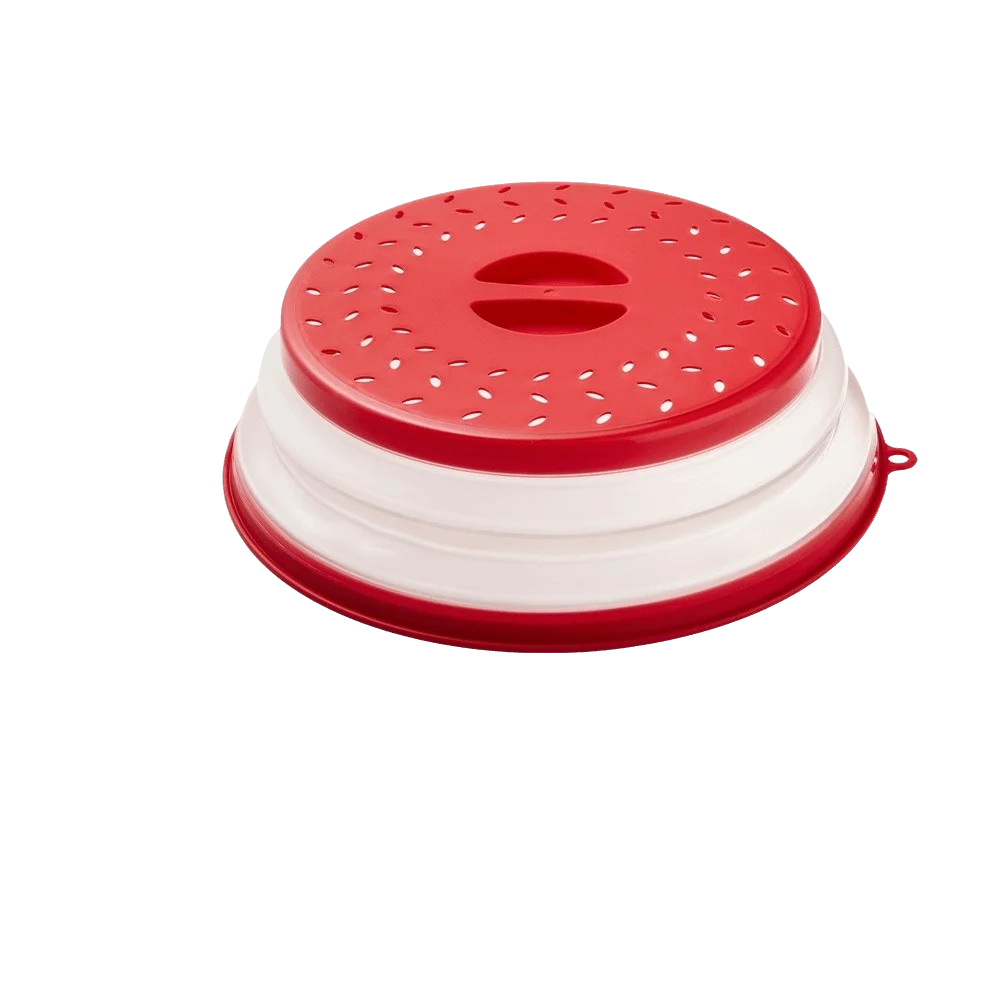 Oil-proof Microwave Splatter Cover with Steam Drain Foldable Drain Basket Splash-Proof Multi-Function Plate Cover Kitchen