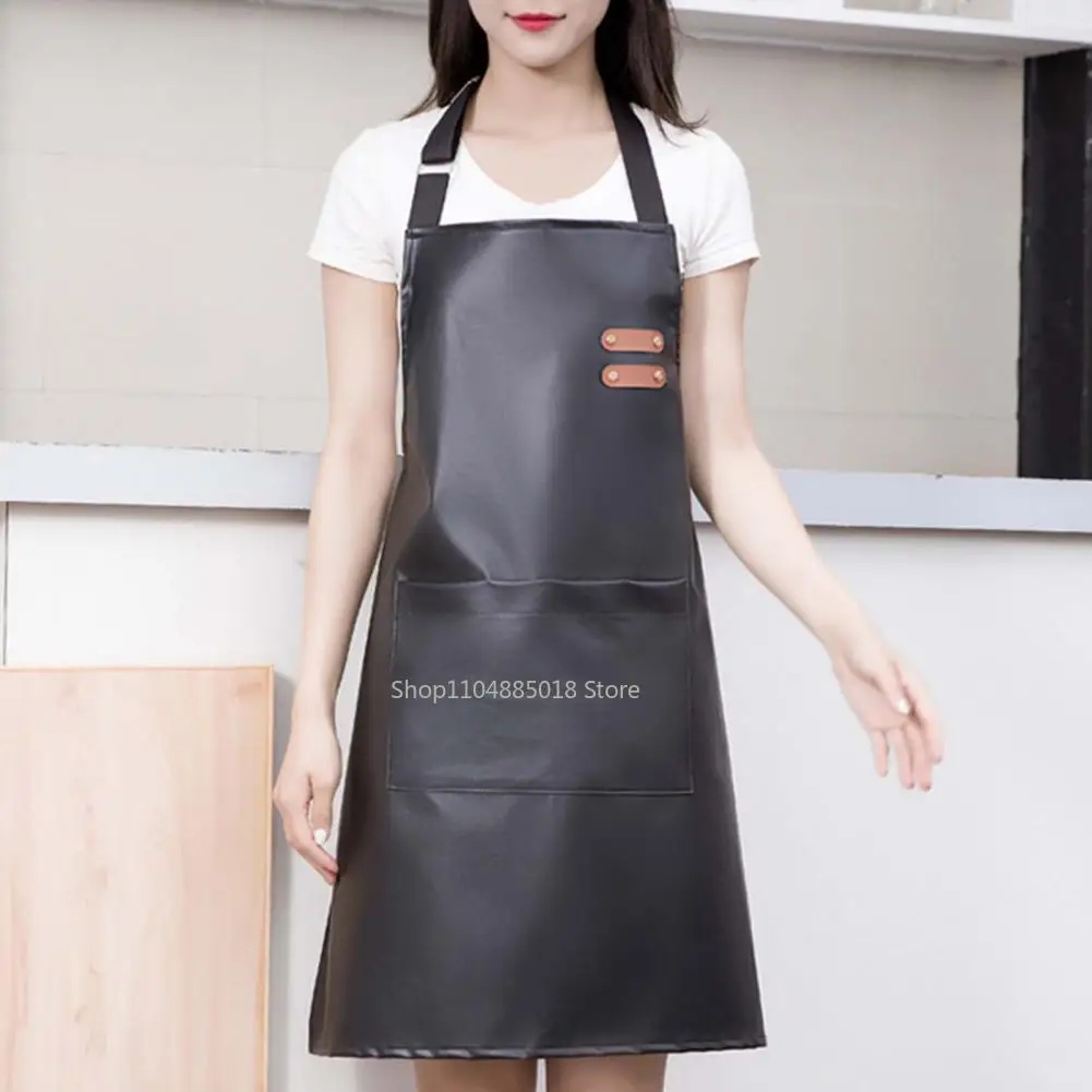 

Protective Cooking Smock Durable Waterproof Kitchen Chef Apron with Adjustable Neck Strap Front Pocket for Bbq Soft Faux for Men