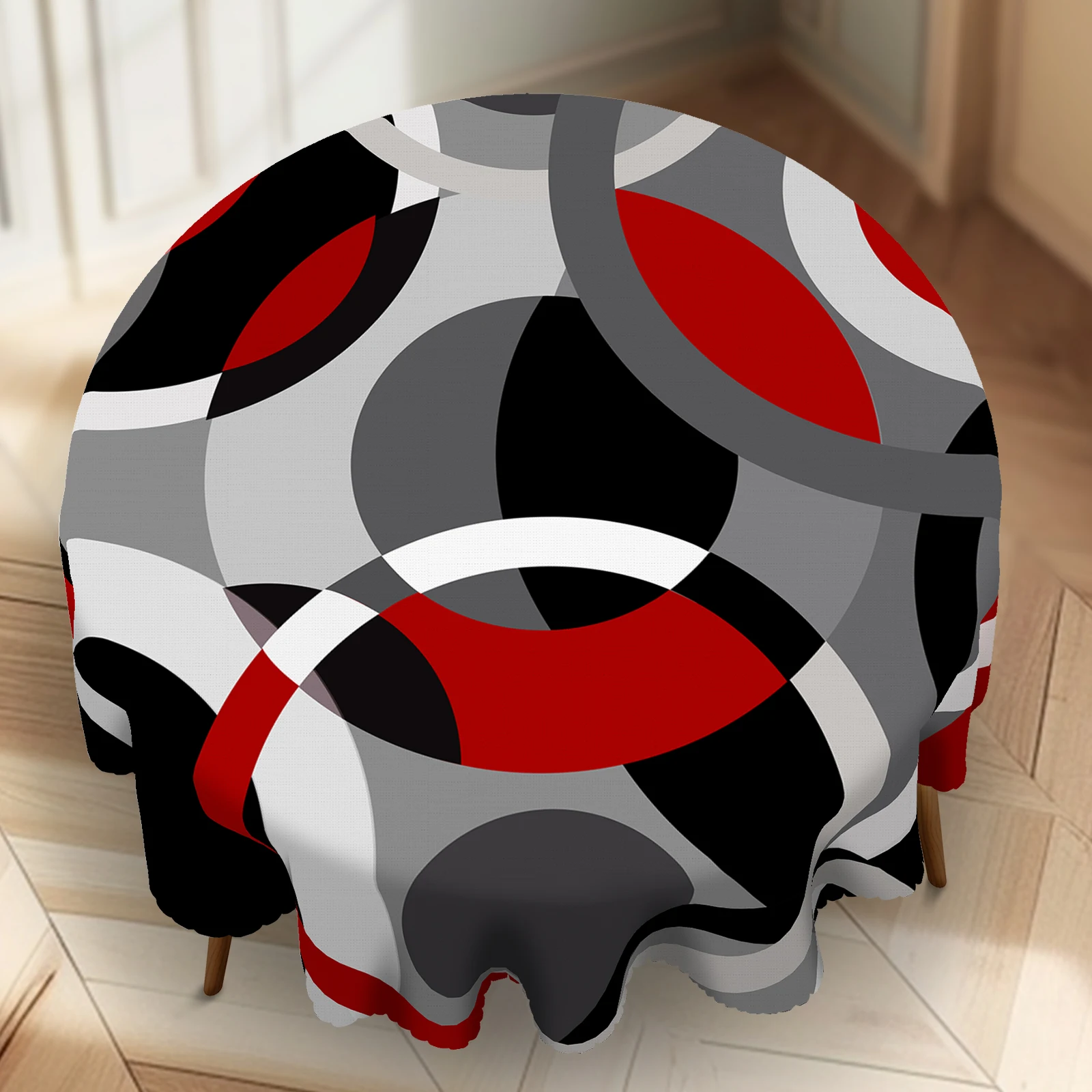 1 Piece of Simple Line Tablecloth, Red, Black, and Gray Geometric Pattern Round and Rectangular Tablecloth, Suitable for Use with Home Kitchen Tables, Indoor and Outdoor Use, for Camping, Picnics, Thanksgiving, Christmas, and Holiday Dinner Party Decoration, Durable Polyester, Machine-Embossed Edges, Housewarming Gift for Family and Friends