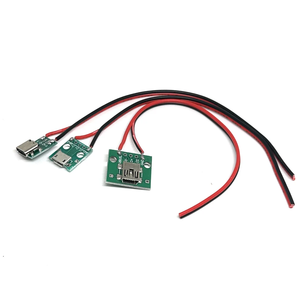 1/10PC Micro Type-c Mini T port PCB with cabel Converter Adapter USB to DIP 5V Breakout Board charging cable soldering connector