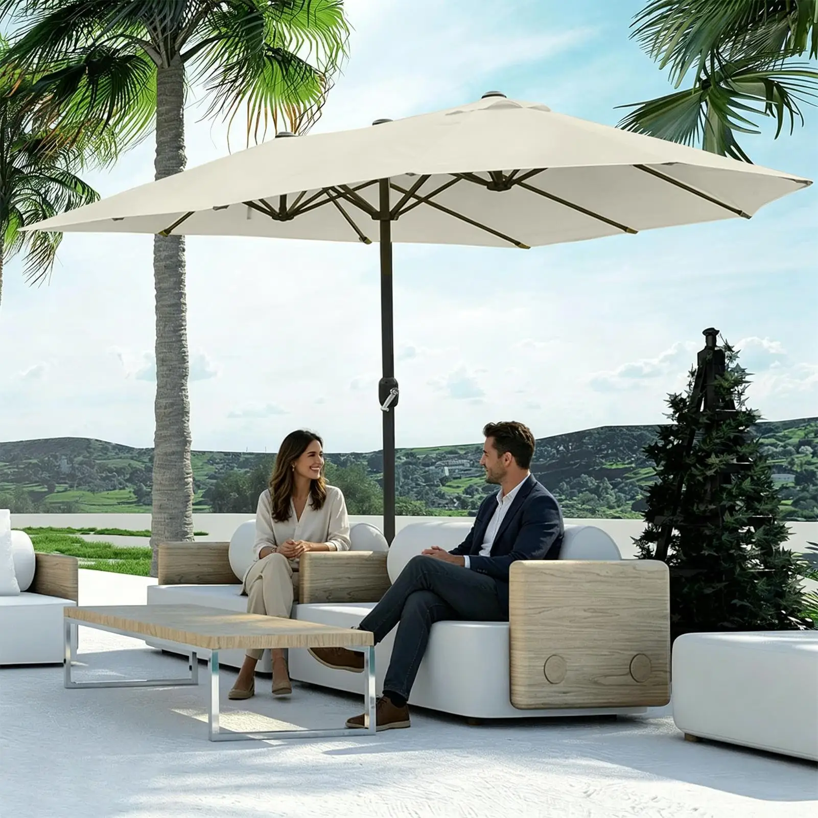 Umbrella Replacement Canopy 12 Ribs 8.86ft Waterproof UPF30 Triple Parasol Top Cover Umbrella Fabric Replacement For Backyard