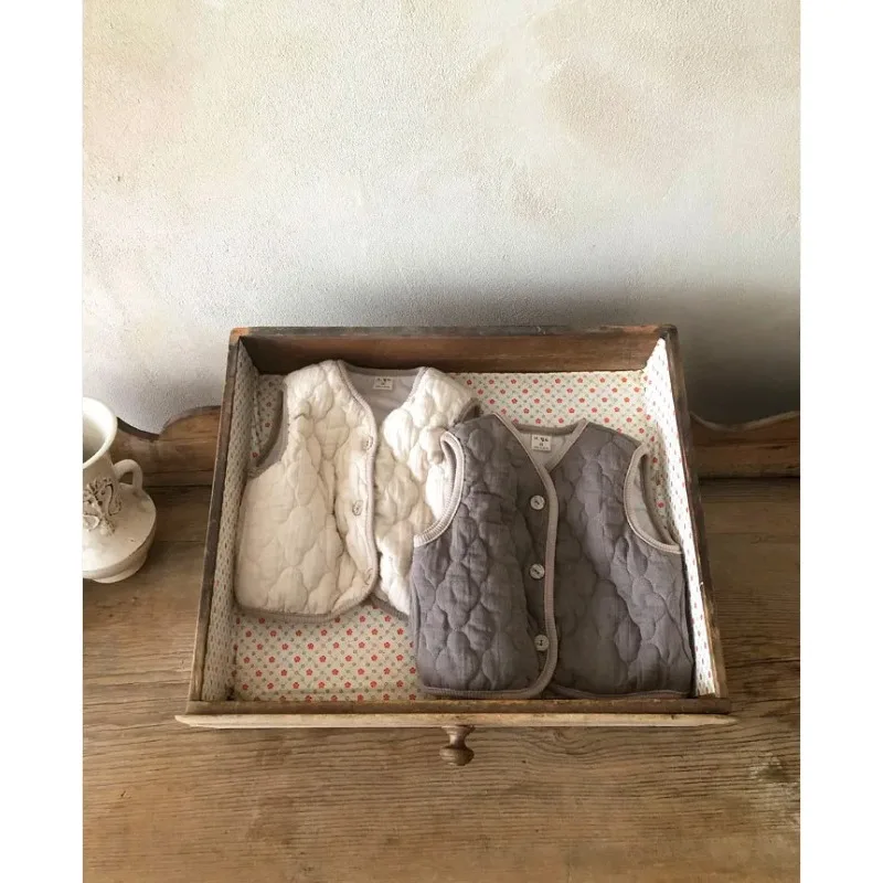 

Пальто без рукавов для младенцев в корейском стиле, детские жилеты для малышей, осенне-зимние жилеты для малышей, однотонные жилеты с хлопковой подкладкой