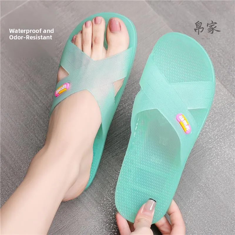 

Женские пластиковые тапочки с кристаллами для ванной, нескользящие, для дома, с мягкой подошвой, дышащие, прочные, бытовые тапочки