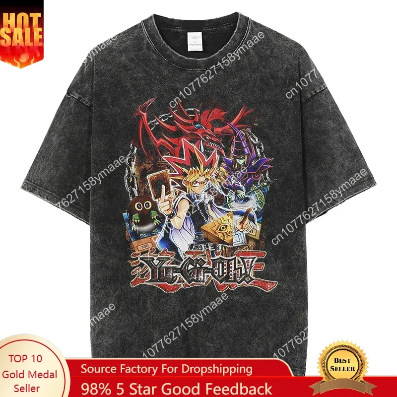 

2025 Women Men Washed T Shirt Hip Hop Streetwear Japanese Anime Yu Gi Oh Graphic Vintage T-Shirt Harajuku Short Sleeve Tee Tops
