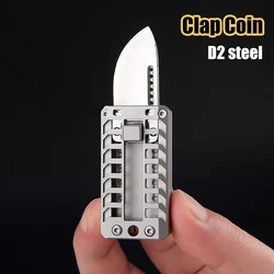 NEW Slap Clap Coin Push Card Knife D2 Steel High Hardness Sharp Sliding Knife Mechanical Decompression Tool Portable Keychain