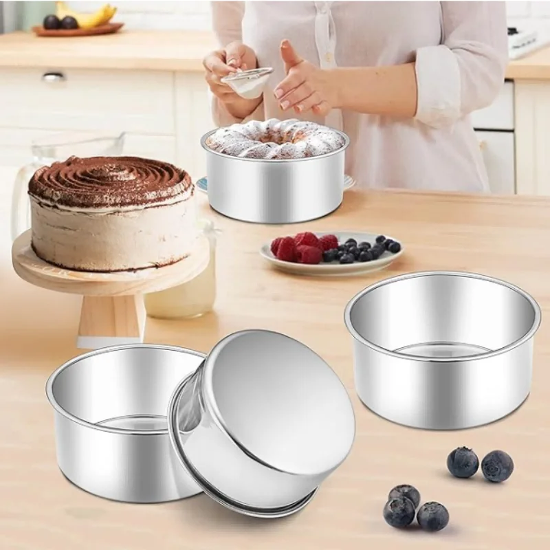 4 Inch Small Cake Pan Set of 4, Stainless Steel Mini Round Smash Cake Baking Pans, Mirror Finish & Dishwasher Safe