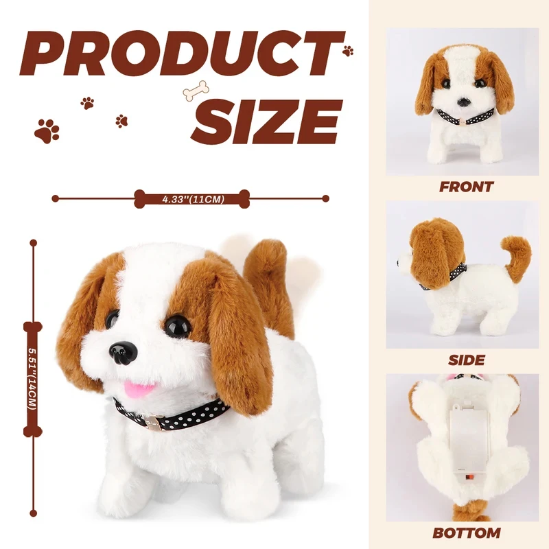 1 unidade de cachorro de pelúcia elétrico com simulação de movimento, som e movimento de cabeça, brinquedo eletrônico para presente de Natal e Ano Novo.