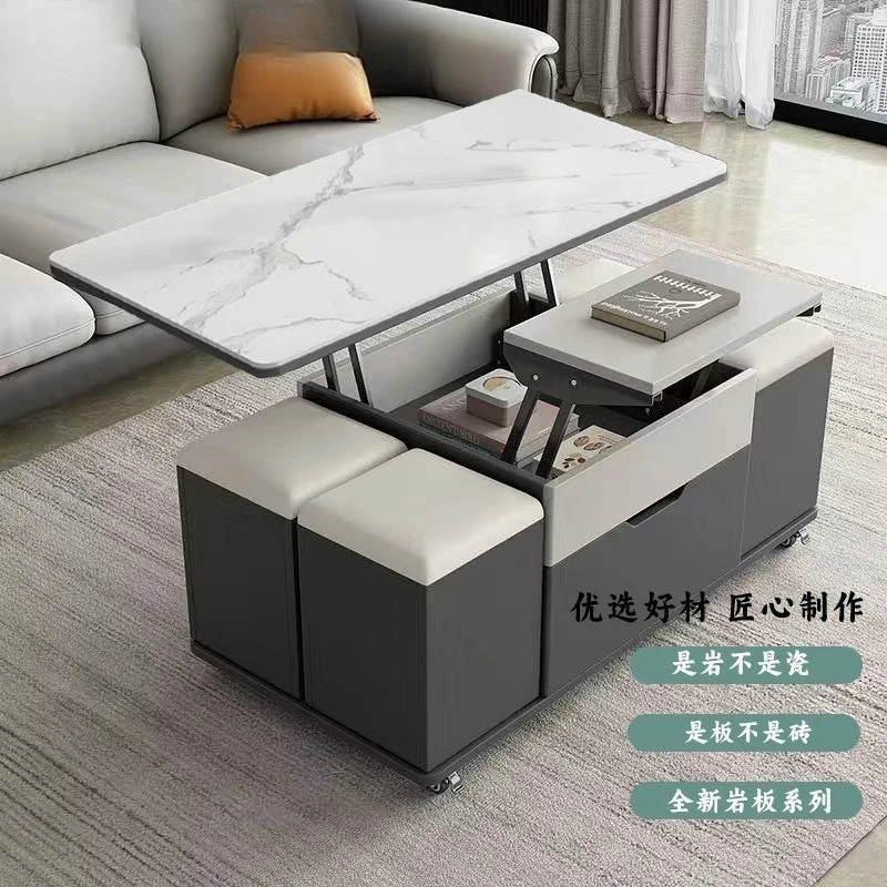 Rock slab multi-functional lifting coffee table dining table dual-purpose computer table foldable small apartment household