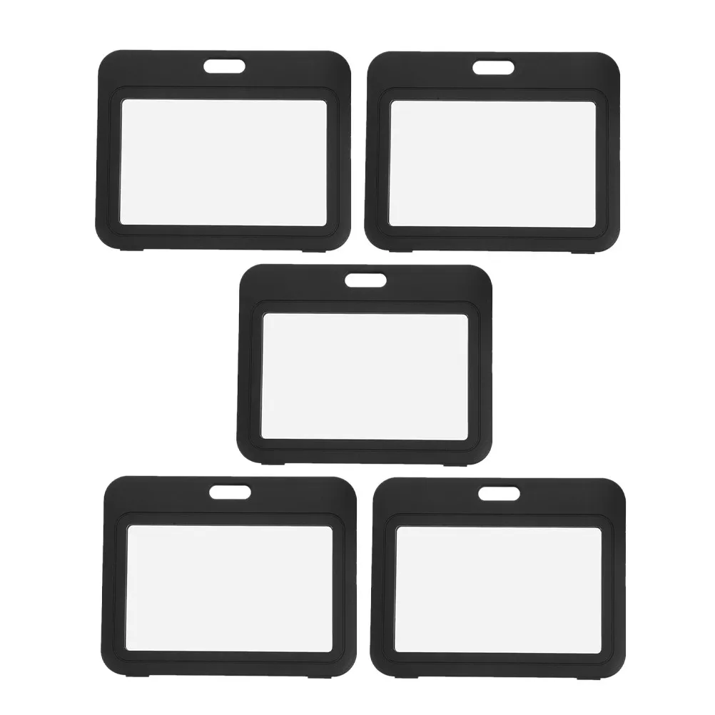 5Pcs Black Transparent Card Holder Dual Side Visible Id Protector Flip Cover for Office School Conference Exhibition Work Permit