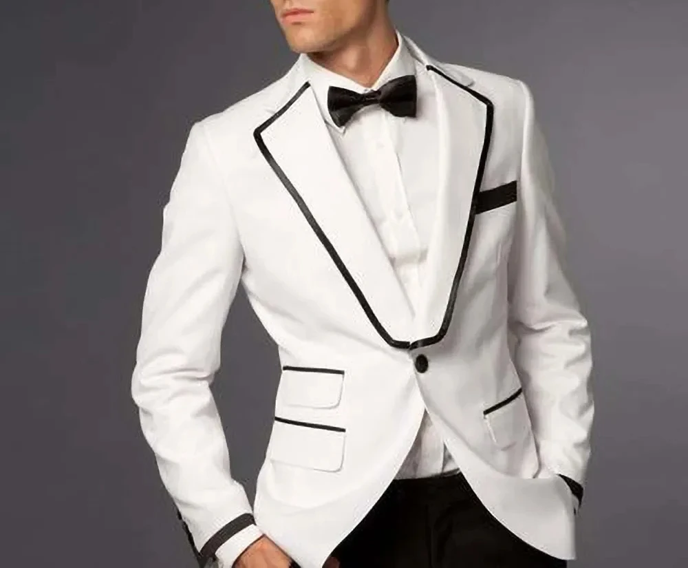 

Latest Design White Wedding Suits for Men 2 Piece Elegant Prom Party Casual Outfits Formal Gentleman Male Suit Slim Fit Set