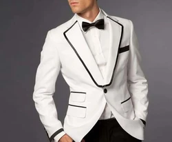 Trajes de boda blancos de último diseño para hombres, trajes casuales de fiesta de graduación elegantes, traje Formal de caballero, conjunto de ajuste Delgado, 2 piezas