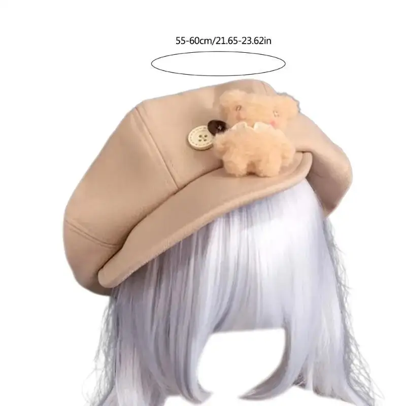 A52E Plush Bear Hat للنساء رسام الموضة قبعة الخريف القبعات القبعات الشتوية للاستخدام غير الرسمي فنان الفنان الفرنسي الفرسان