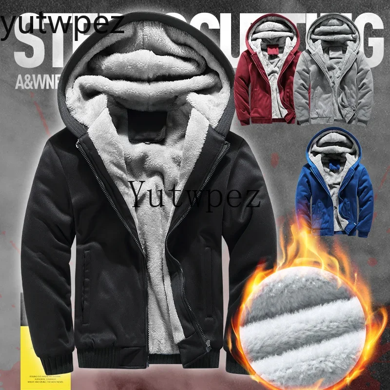 Windproof Casual Cardigan Sweatshirt for Winter Outdoor Hiking & Sports 5XL Men's Heavyweight Fleece Lined Zipper Hooded Jacket