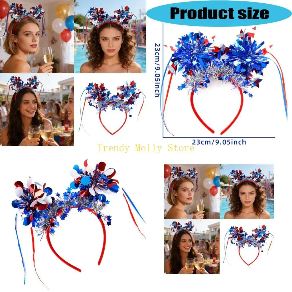 

N5KB America Theme Celebration Headband Plastic Hairband Hair Accessory With Glittering Ornaments Suitable For Kids Adults