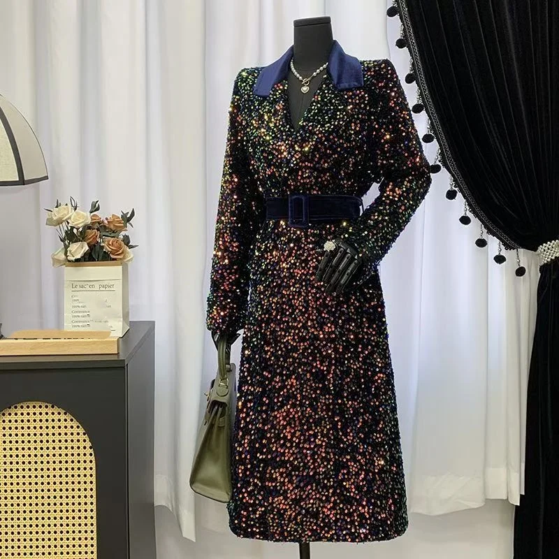 

Осень-зима 2026, элитное банкетное модное длинное пальто для женщин, твидовое шерстяное женское пальто Noble Trend с вышитым рельефным цветком